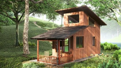 Modern Loft Tiny Cabin Plan 20x8 ft   24-Page Arch Set + 3D Images & Video