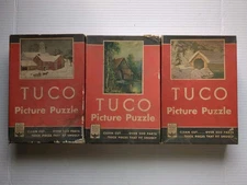 Lot of 3 Vintage TUCO Picture Puzzles COMPLETE Winter Morning Snow Moonlight