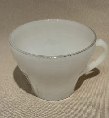 Anchor Hocking Fire King Coffee/Tea Cup - Milk Glass Swirl Gold Rim