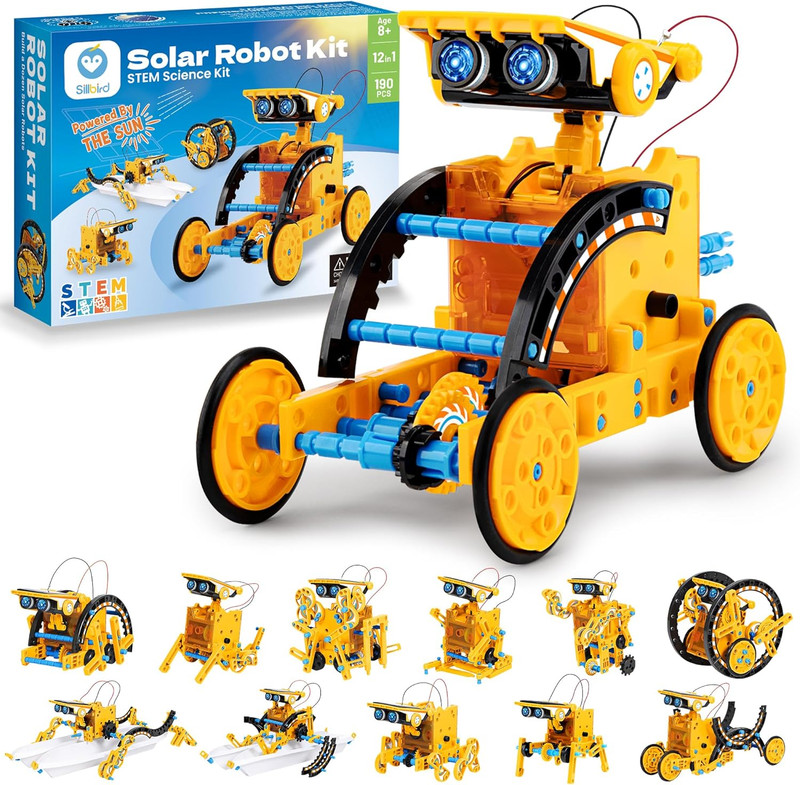Sillbird Solar Building Robot Kit STEM Gift for Boys Age 8-13, 12-In-1 DIY Educa