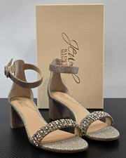 Size 8.5 Badgley Mischka Women's James Ankle Strap Block Heel Gold Glitter Rhine
