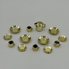 Vintage Miniature Plastic Gold Tea Set Dollhouse Made in Hong Kong 1970s 1:12