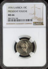 1976 South Africa 10 Cents NGC MS66 President Fouche Quality