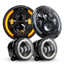 For 2003-2007 Jeep Liberty 4pcs 7 Led Headlight 4inch Fog Light Combo Drl Kit
