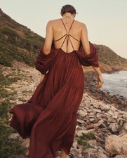 BNWT Zimmermann Tallow Silk Gathered Maxi Dress Burgandy - Size 1 -