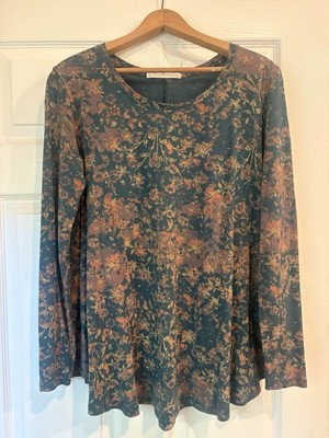 Peruvian Connection Floral Pullover Tunic Top Twilight Meadow Pima Cotton Sz XS