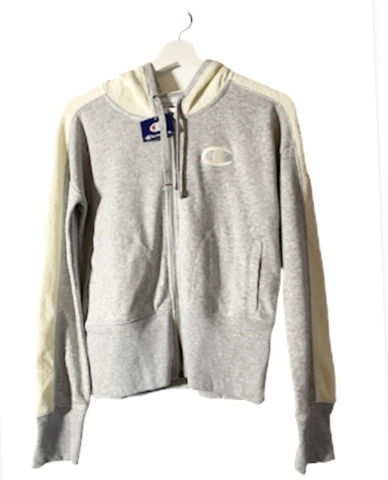 NWT Champion Womens Size XS Grey Cream Heritage Herringbone Zip Up Hoodie