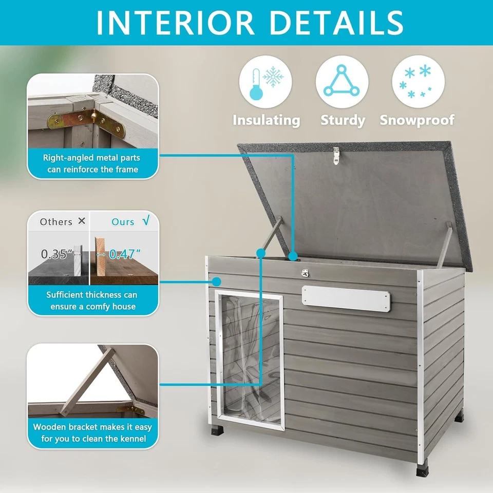 PETSCOSSET Casa de Madera para Perros Cachorros Refugio con Pies Elevados para Perros Grandes Foto 3 de 4