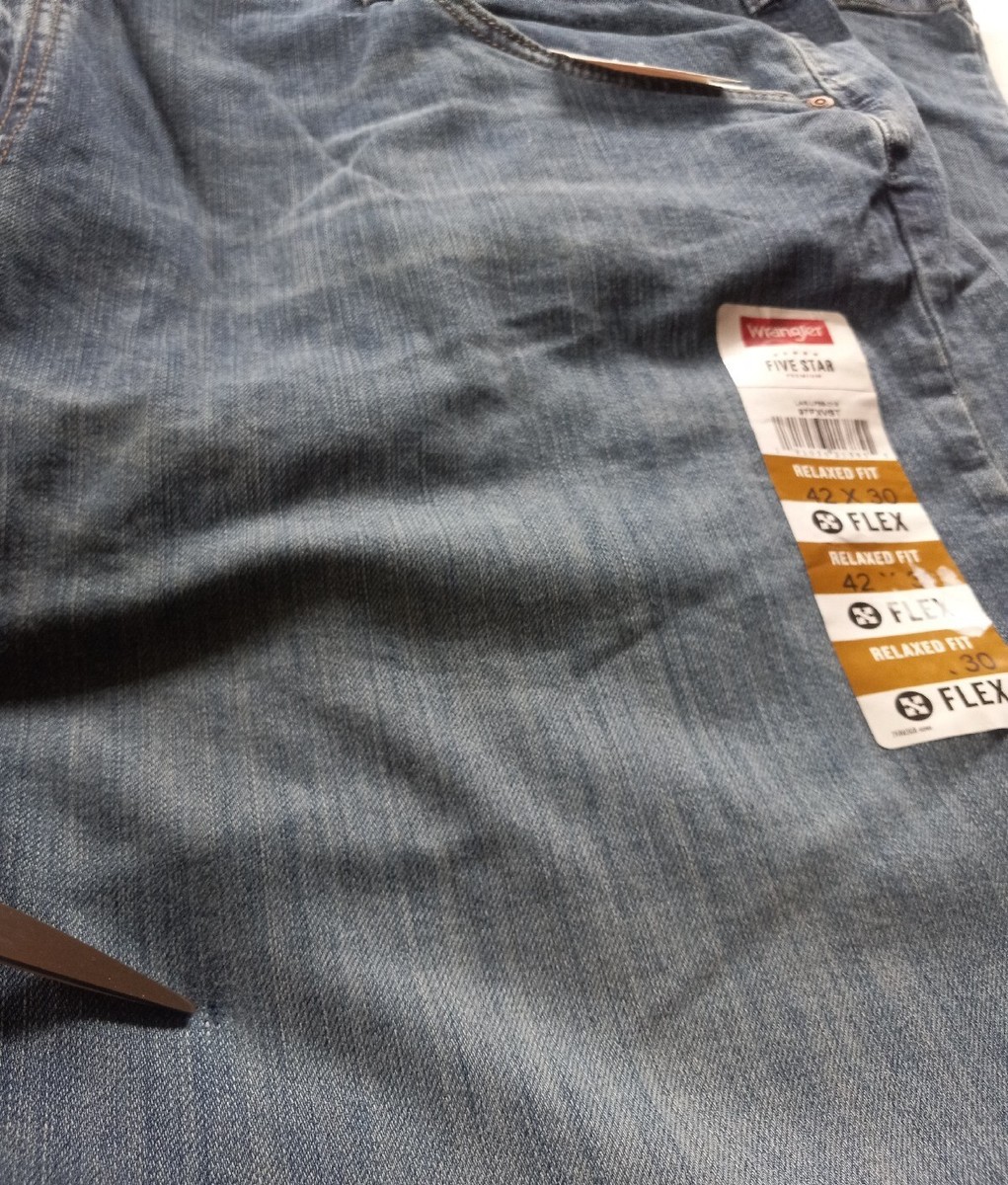 Wrangler Mens Jeans Five Star Relaxed Fit Flex 42x30 Medium Wash