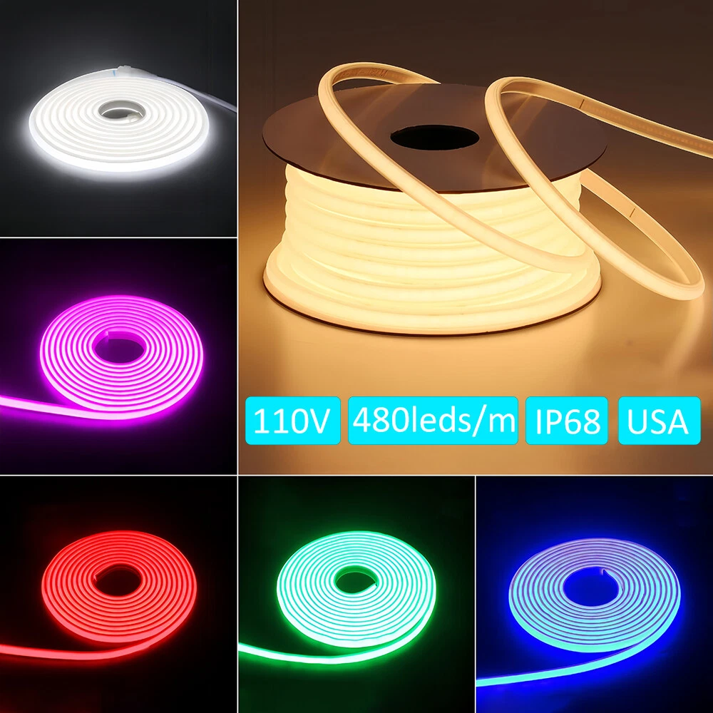 50ft 110V COB LED Light Strip 480LEDs/m Waterproof Indoor Outdoor Boat Car Decor