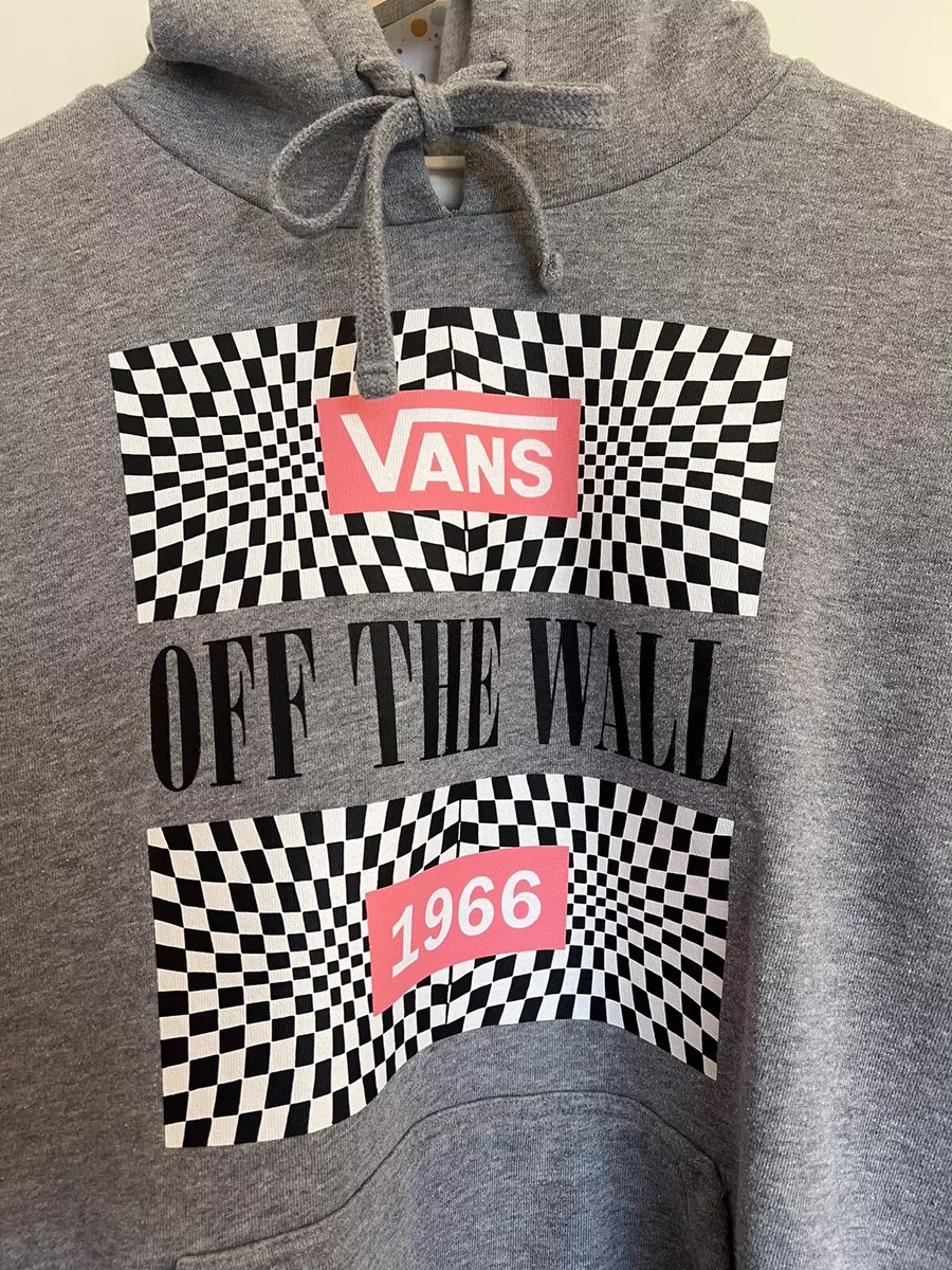 VANS logo Modern Punk Checkered 1966 Fleece Hoodie Grey Pink
