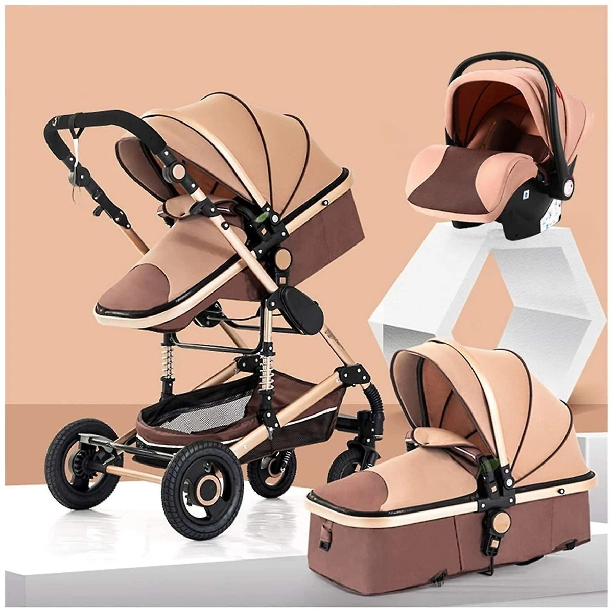 Poussette Bébé Combinée 3 en 1 Siège-auto Nacelle Réversible Luxe