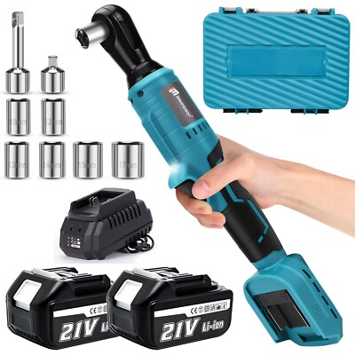 3/8'' Right Angle Electric Cordless Ratchet Wrench Impact Power Tool 2*5A Battery