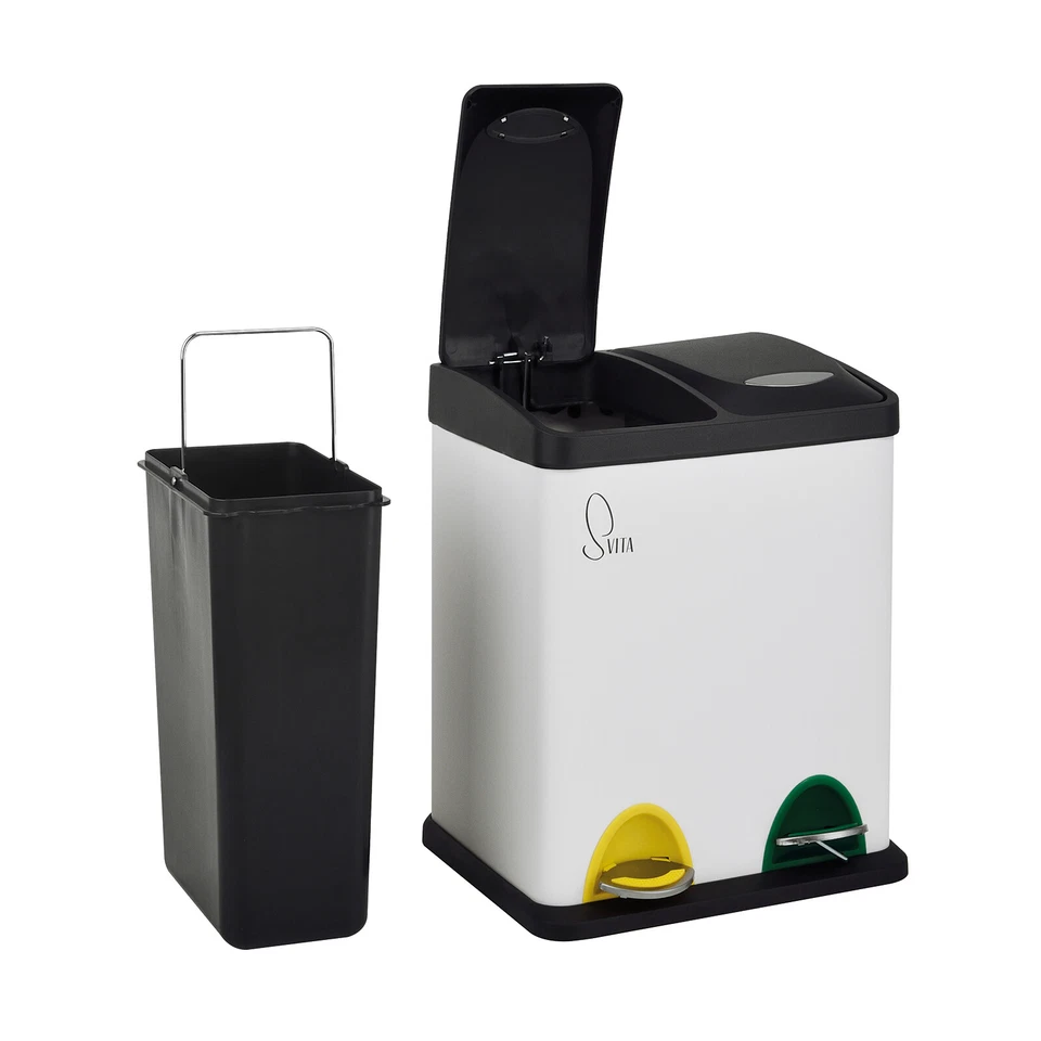 SVITA TC2X8 Küchen-Eimer 16 Liter Abfalleimer 2er-Mülleimer Treteimer Weiß - Bild 2 von 4
