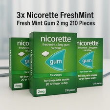 3x Nicorette Gum 2mg FreshMint 210 pcs Each – Total 630 – Sealed Boxes
