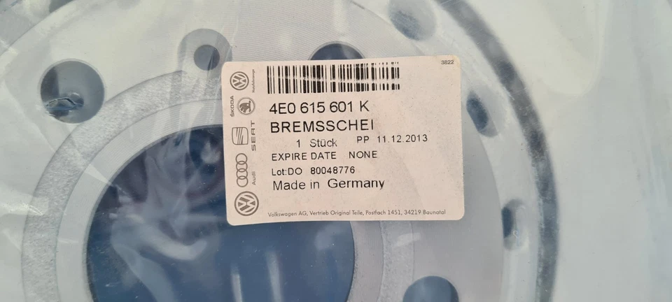 Original Audi A8 VW 2 x Bremsscheibe belüftet hinten 330X22MM 5/112  4E0615601K - Bild 2 von 4