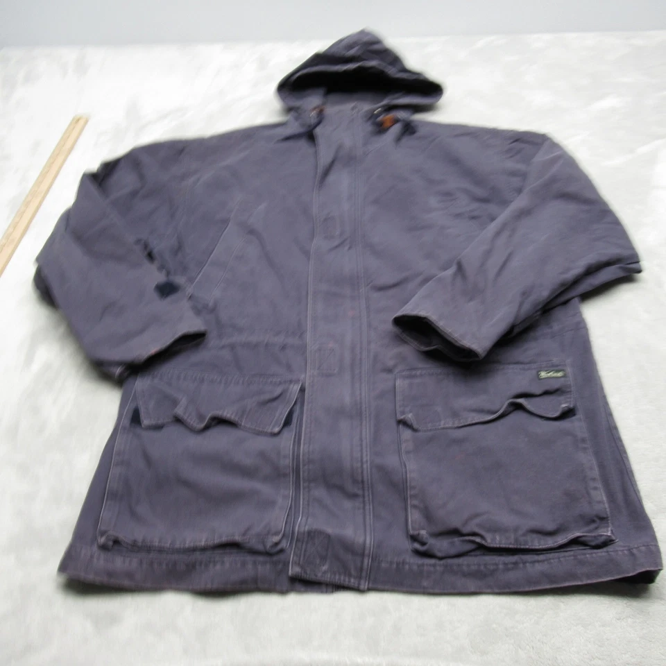 Vintage Woolrich Jacket Mens Medium Blue Hooded Canvas Barn Parka Distressed - Image 2 of 4