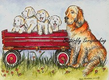 DOG AND PUPPIES IN WAGON Wood Mounted Rubber Stamp NORTHWOODS P9989 New