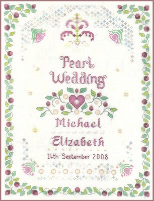 Pearl Wedding Sampler - komplettes Kreuzstichset auf 14 Aida mit FARBKARTE