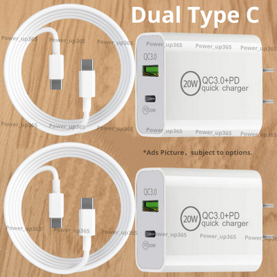2 Pack USB C Fast Charger Cord PD QC Power Adapter Cube 20W For Android iPad Pro