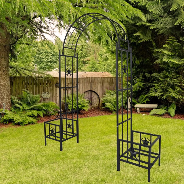 Vonhaus Dark Green Metal Arbor With Two Seater Bench Trellis Arch