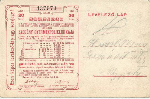 Billete de lotería húngara postal de la Primera Guerra Mundial en beneficio del policlínico infantil Sepzeny - Imagen 2 de 2