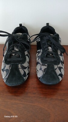 Coach Hadley Monogram Signature Jacquard Sneakers Black Gray Women's Size  M