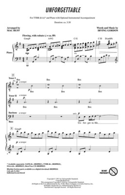 Unforgettable Pop Choral Series TTBB DIVISI Irving Gordon