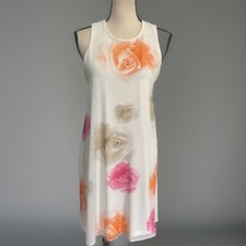 Calvin Klein Dress White Pink Orange Floral Sheer Chiffon Lines Size 6
