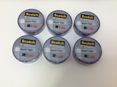 Scotch Expressions Washi Tape, 0.59''x10.91yds Blue Mod Flowers C314-P114 6/Box