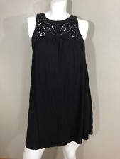 Ann Taylor LOFT Women's Sleeveless Crochet Yoke Neck Swing Dress Black Size S