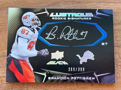2009 UD BLACK FOOTBALL BRANDON PETTIGREW LUSTROUS ROOKIE SIGNATURE CARD 369/399