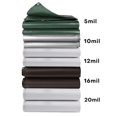 #ad #ad Heavy Duty Poly Tarp 5 10 12 16 20 Mil Waterproof Tarpaulin Cover w Grommets $85.48
