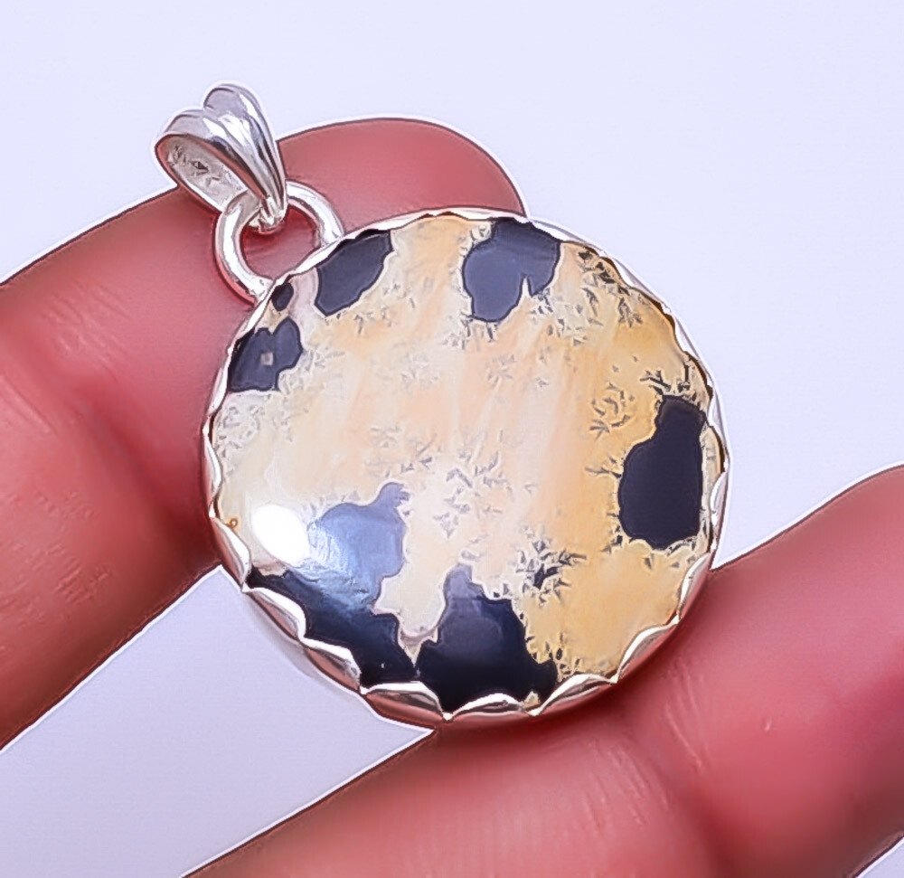 Honey Dendritic Opal - Mexico Gemstone 925 Sterling Silver Pendant 1.37