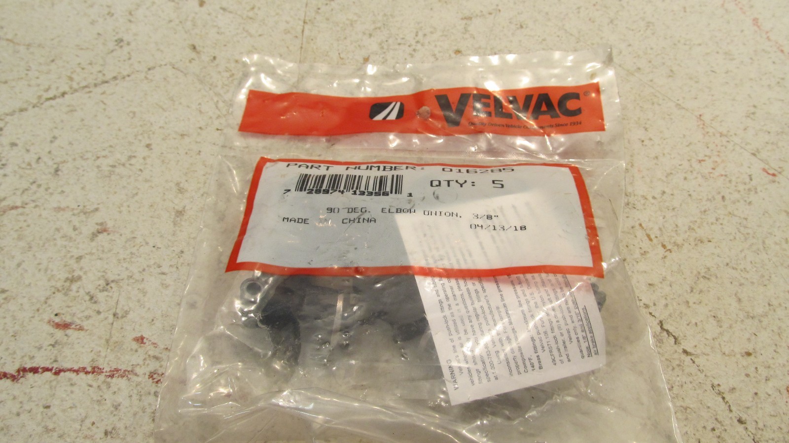 016285 Velvac 90 Deg.Elbow Union 3/8" Push Lock Fitting (5pc) (B4) eBay