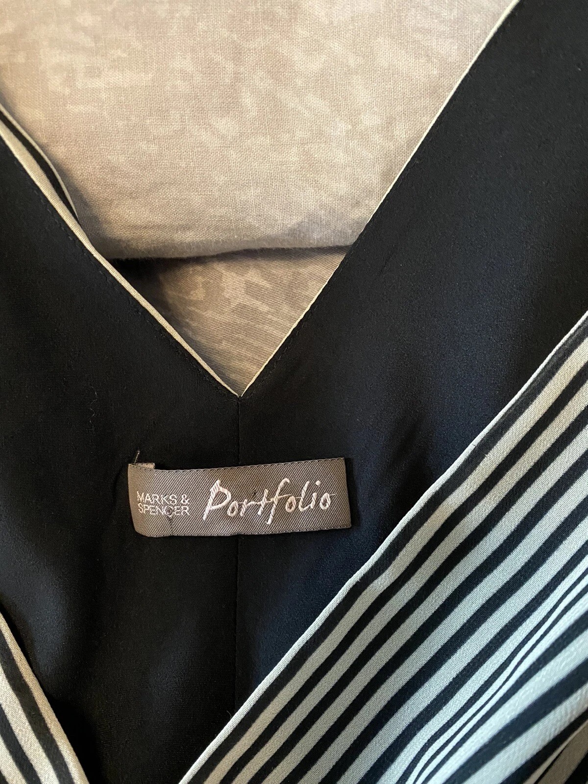 OFF WHITE Marks And Spencer Portfolio Stripe Tea Dress Lined Black Off White 16