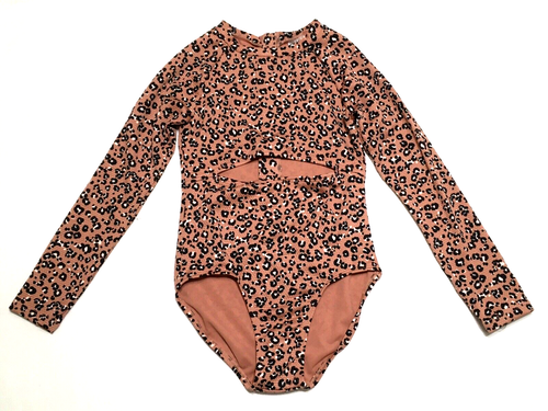 Art Class Girls S (6/7) Long Sleeve Leopard Spots One Piece Rash Guard Swimsuit
