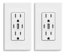 USB Charger Wall Outlet Dual High Speed Receptacle 15-Amp, Smart 6A Fast Charge
