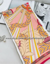 New Boutique 18 Momme Twill Silk Wrap Scarf Torch Print Double Face Shawl 35"