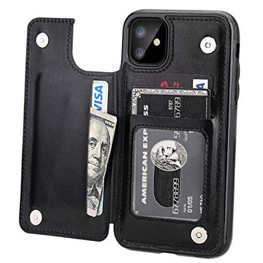 iPhone 11 Wallet Case with Card Holder,OT ONETOP PU Leather Kickstand Black