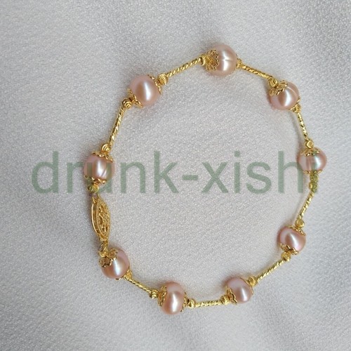 Adorable 7-8mm AAA South Sea Pink Pearl Station Bracelet 7.5-8" 14k Gold P Clasp - Picture 4 of 6