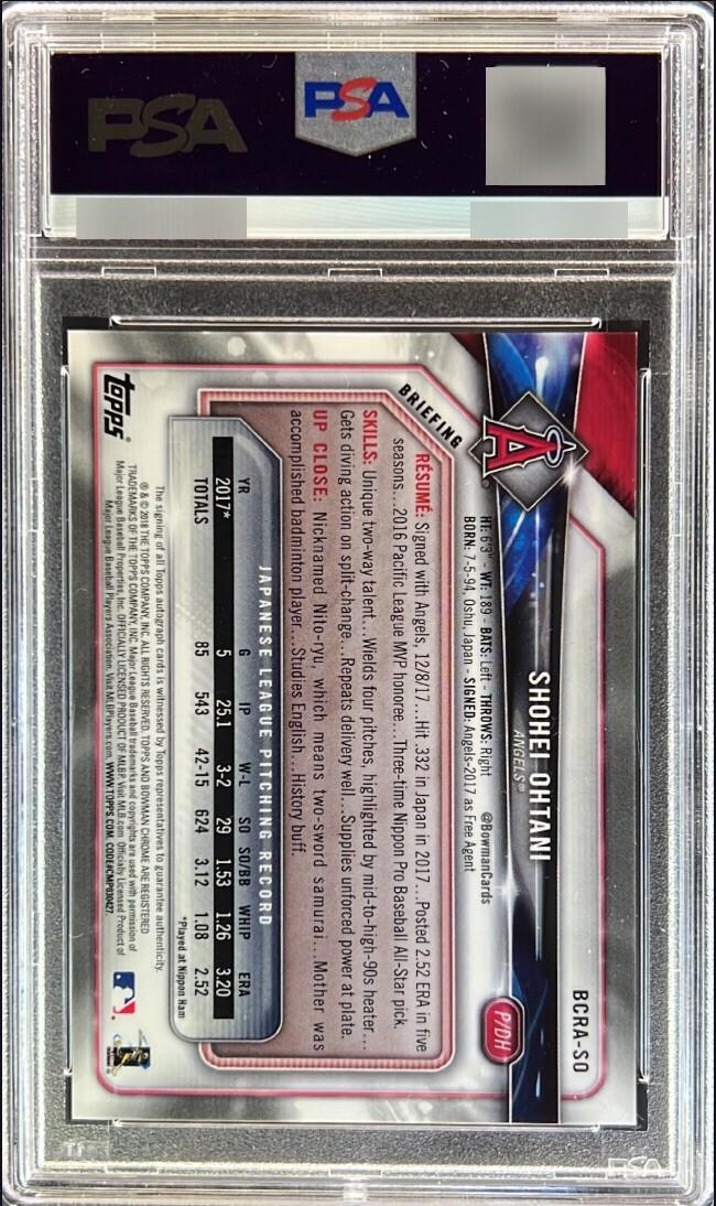 2018 Bowman Chrome Shohei Ohtani Green Refractor RC Auto PSA 9/9 Climbing Fast! view 2