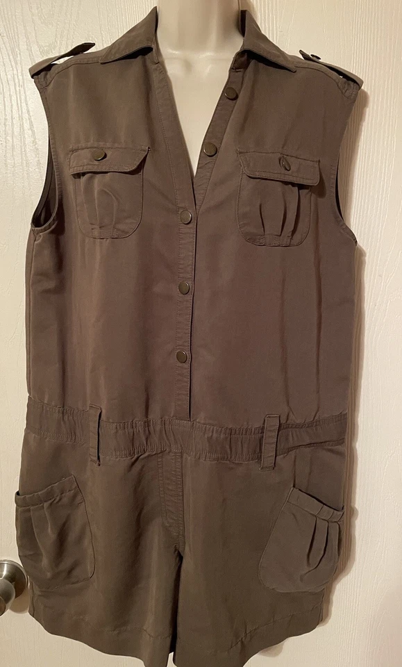 Pantalones Cortos Per Se Mameluco Talla 6 Verde Oliva Bolsillos Delanteros A Presión Militar Y2K De Colección Foto 2 de 4