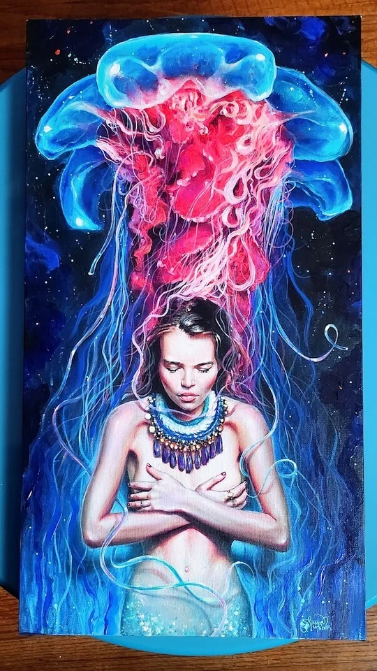 EVA GAMAYUN "Metamorphosis" (2017) OOAK, LE. Hand-Embellished Canvas. 22"x12" - Image 2 of 4