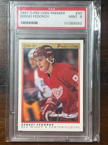 1990-91 O-Pee-Chee Premier Rookie Sergei Fedorov Card OPC #30 Red Wings PSA 9