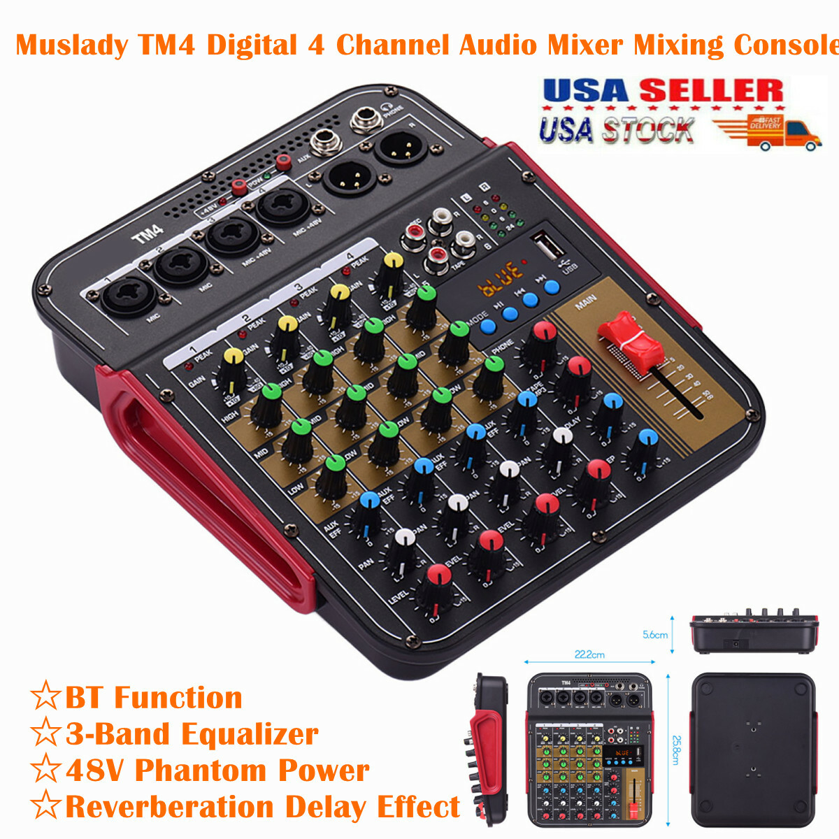 Mezclador de audio de 4 canales Bluetooth USB DJ sonido mezclador consola amplificador estudio