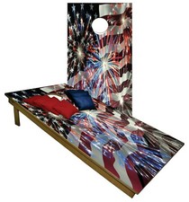 Cornhole Boards BEANBAG TOSS GAME USA July 4 Celebration w Bags Set
