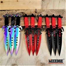 3PC 7.25" NINJA KUNAI TACTICAL ASSASSIN Double Edged  Knife Set + Sheath