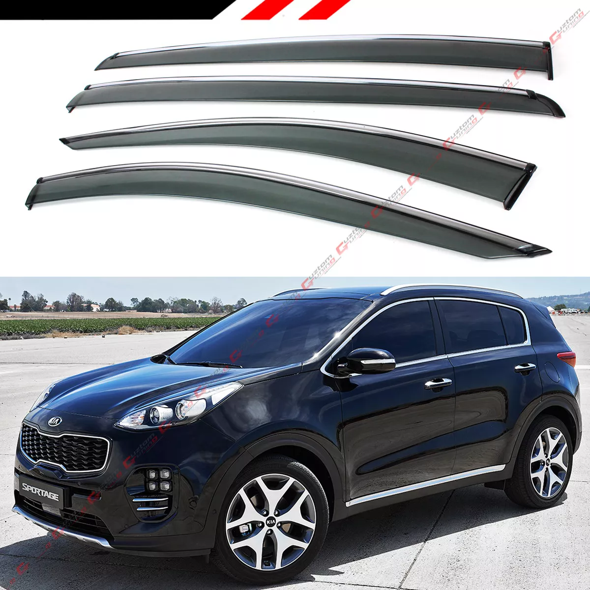 FOR 2017 2022 KIA SPORTAGE CLIP ON CHROME TRIM WINDOW VISOR RAIN