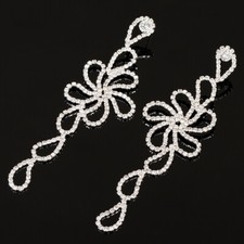 Women Gold Filled AAA CZ Flower 110mm Long Drop Dangle Stud Vogue Earrings